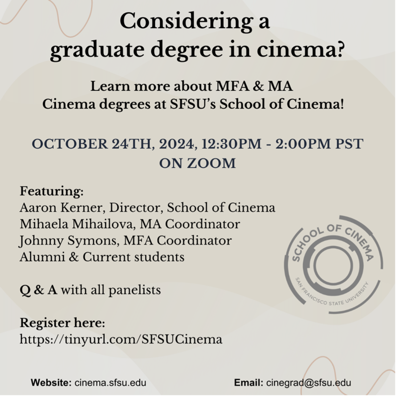 SFSU Cinema MA MFA Info Session Flyer