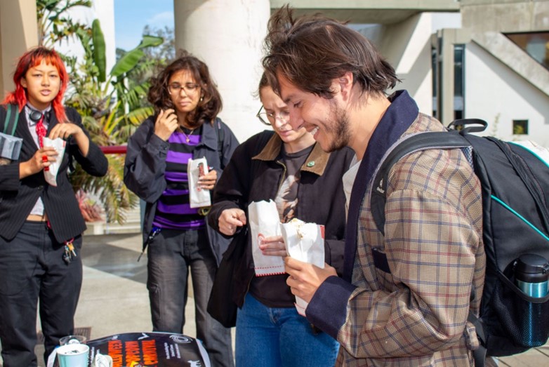 Students lined up for popcorn