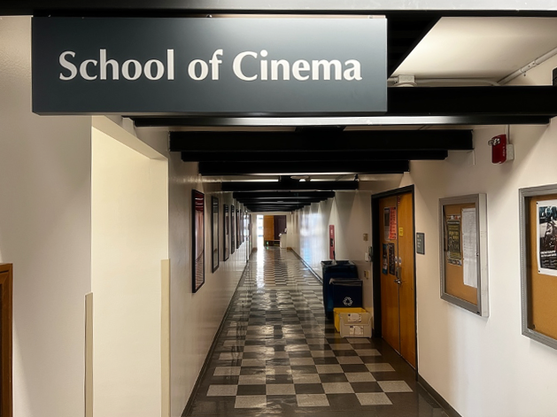 School of Cinema hallway with checkered flooring