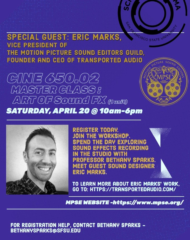 Flyer for Art of Sound FX master class with Eric Marks