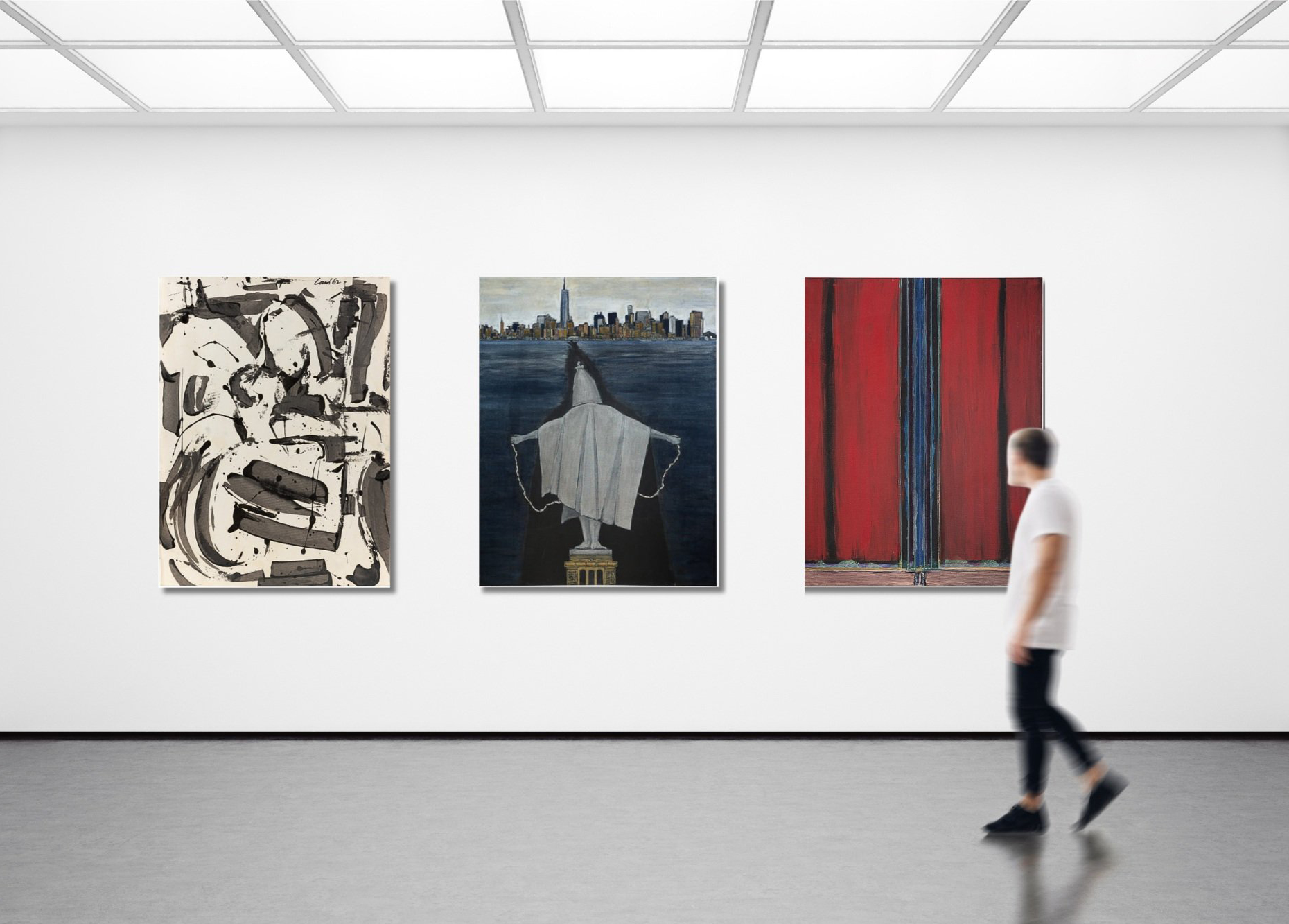 Harry Lum artwork hung up in a gallery