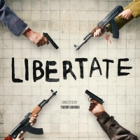 Four guns pointing towards the word Libertate