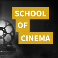 School of Cinema text with film reel in background