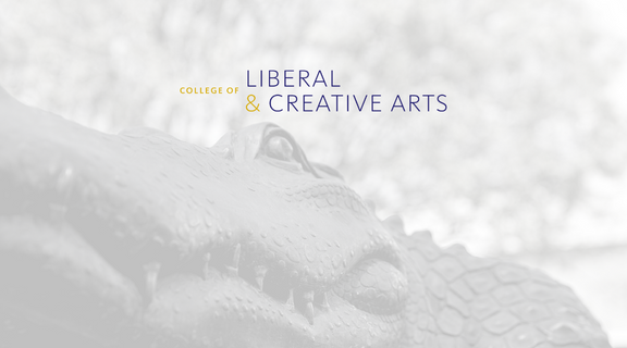 College of Liberal & Creative Arts logo w gator in background