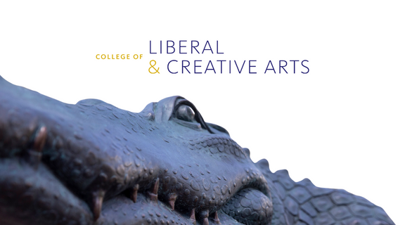 College of Liberal & Creative Arts and eye of SF State gator statue